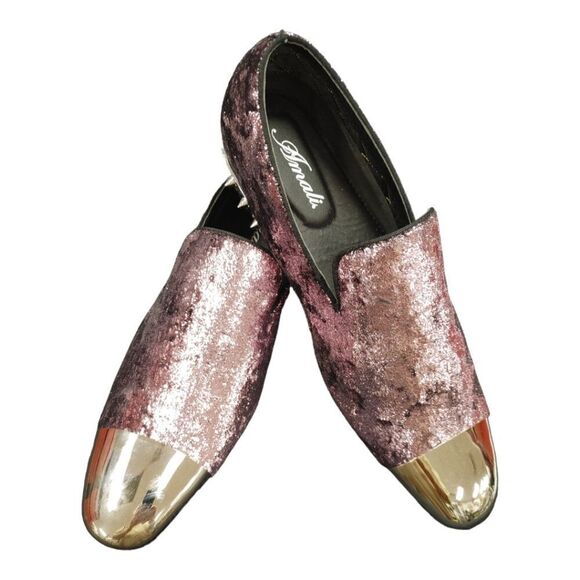 MEN'S AMALI PINK GLITTER SMOKER WITH SILVER CAP TOE & SPIKES ON HEEL. AXEL 12D - Picture 1 of 8